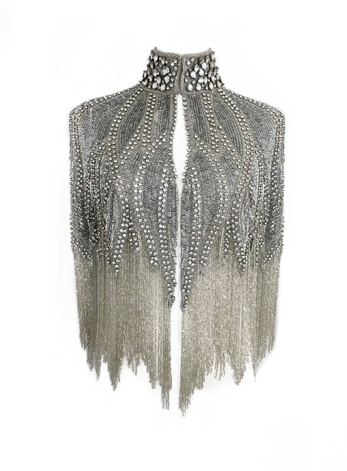 Argenté Cascade Cape – Hand-Beaded Silver Evening Cape – BANQHUM
