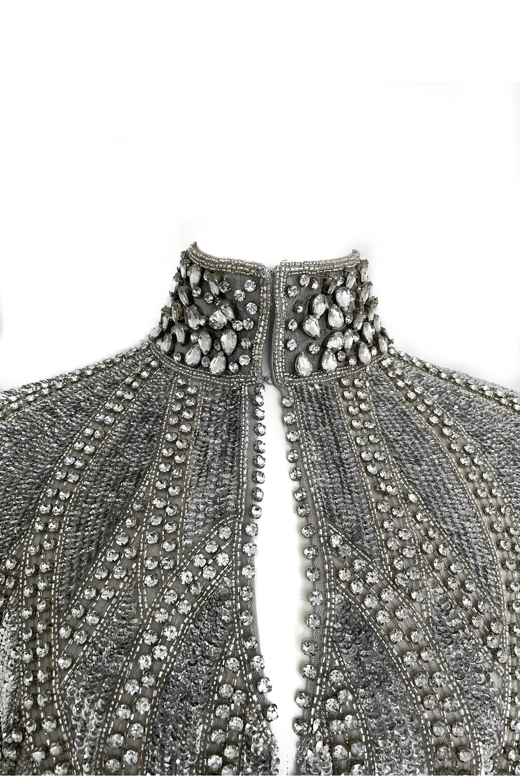 Argenté Cascade Cape – Hand-Beaded Silver Evening Cape – BANQHUM