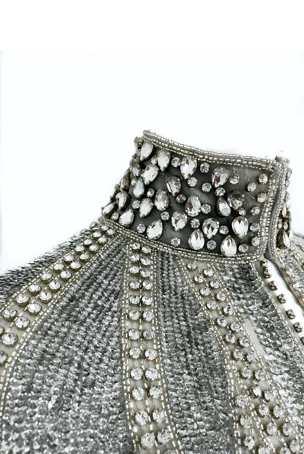 Argenté Cascade Cape – Hand-Beaded Silver Evening Cape – BANQHUM