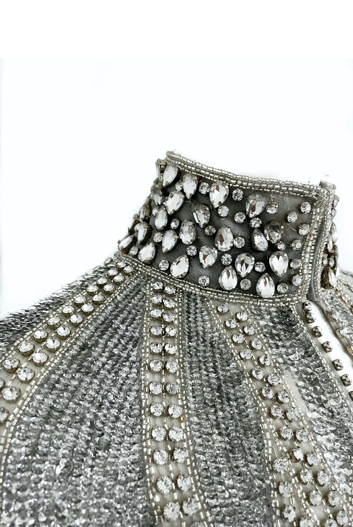 Argenté Cascade Cape – Hand-Beaded Silver Evening Cape – BANQHUM
