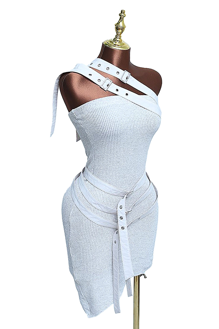 One Shoulder Buckle Detail Mini Dress – Asymmetrical – BANQHUM
