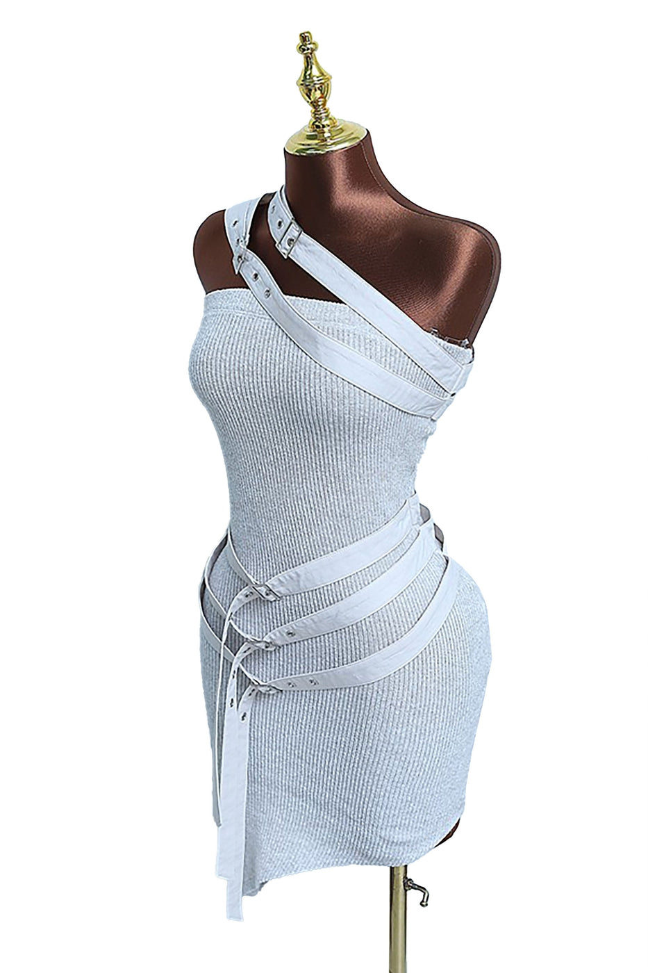 One Shoulder Buckle Detail Mini Dress – Asymmetrical – BANQHUM