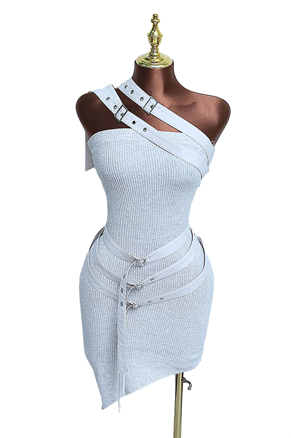 One Shoulder Buckle Detail Mini Dress – Asymmetrical – BANQHUM