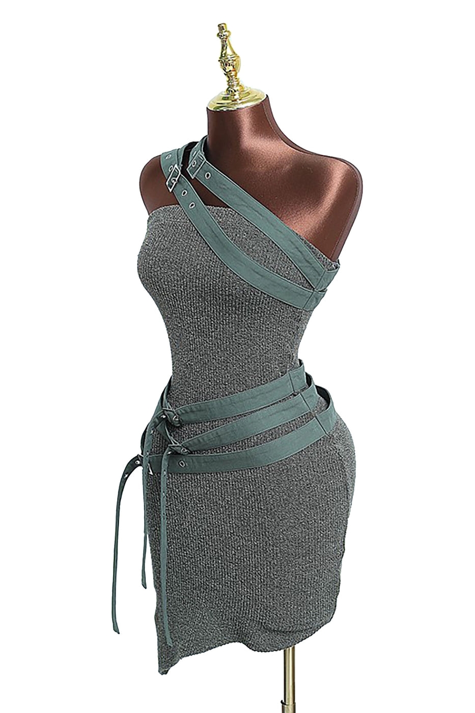 One Shoulder Buckle Detail Mini Dress – Asymmetrical – BANQHUM