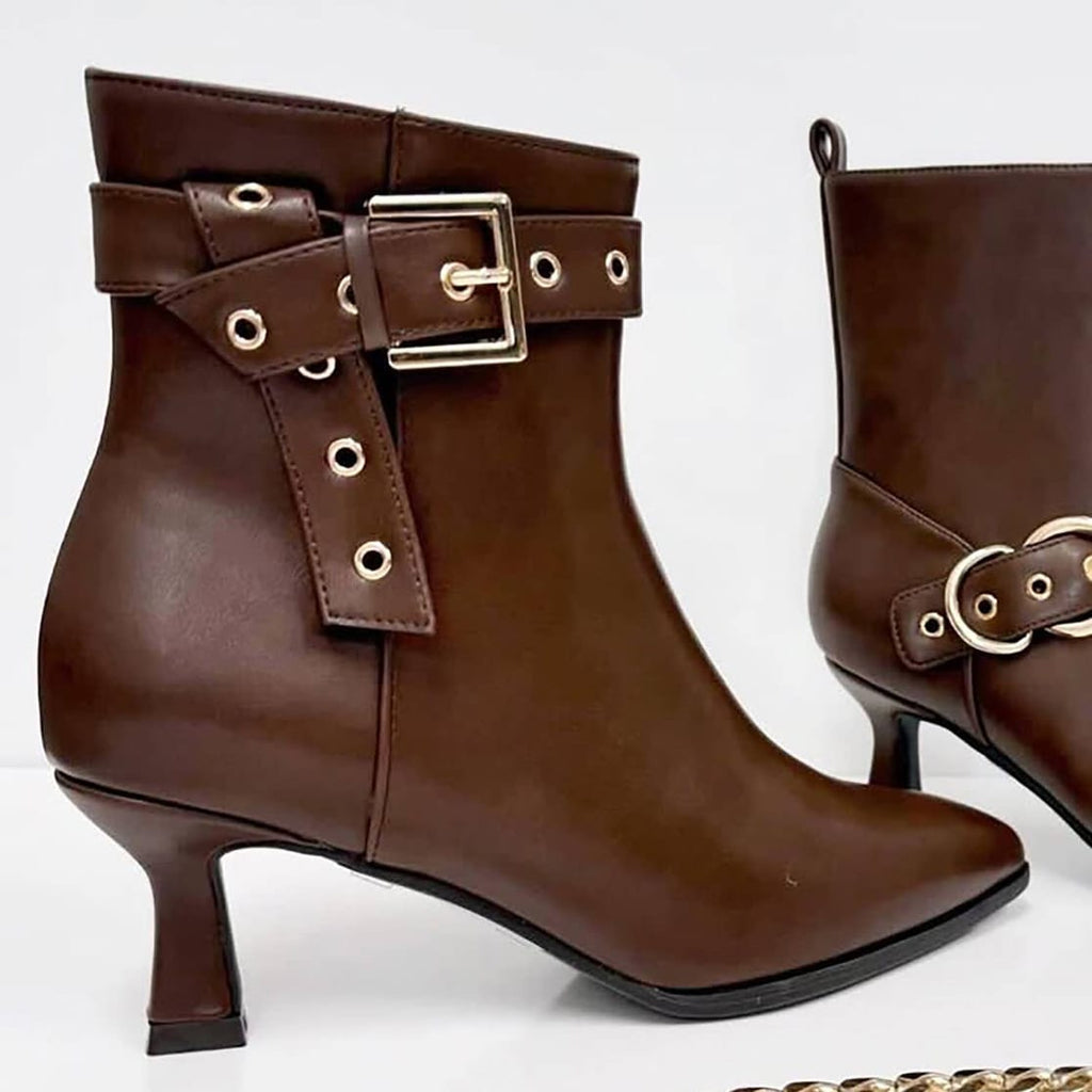 Pointed Toe Ankle Bootie – Belt Detail – BANQHUM