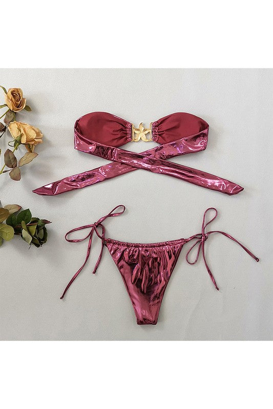 Metallic Bikini Set – Tube Swimsuit – Shiny 2-Piece – BANQHUM