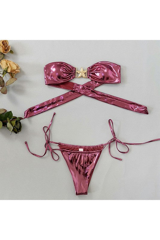 Metallic Bikini Set – Tube Swimsuit – Shiny 2-Piece – BANQHUM