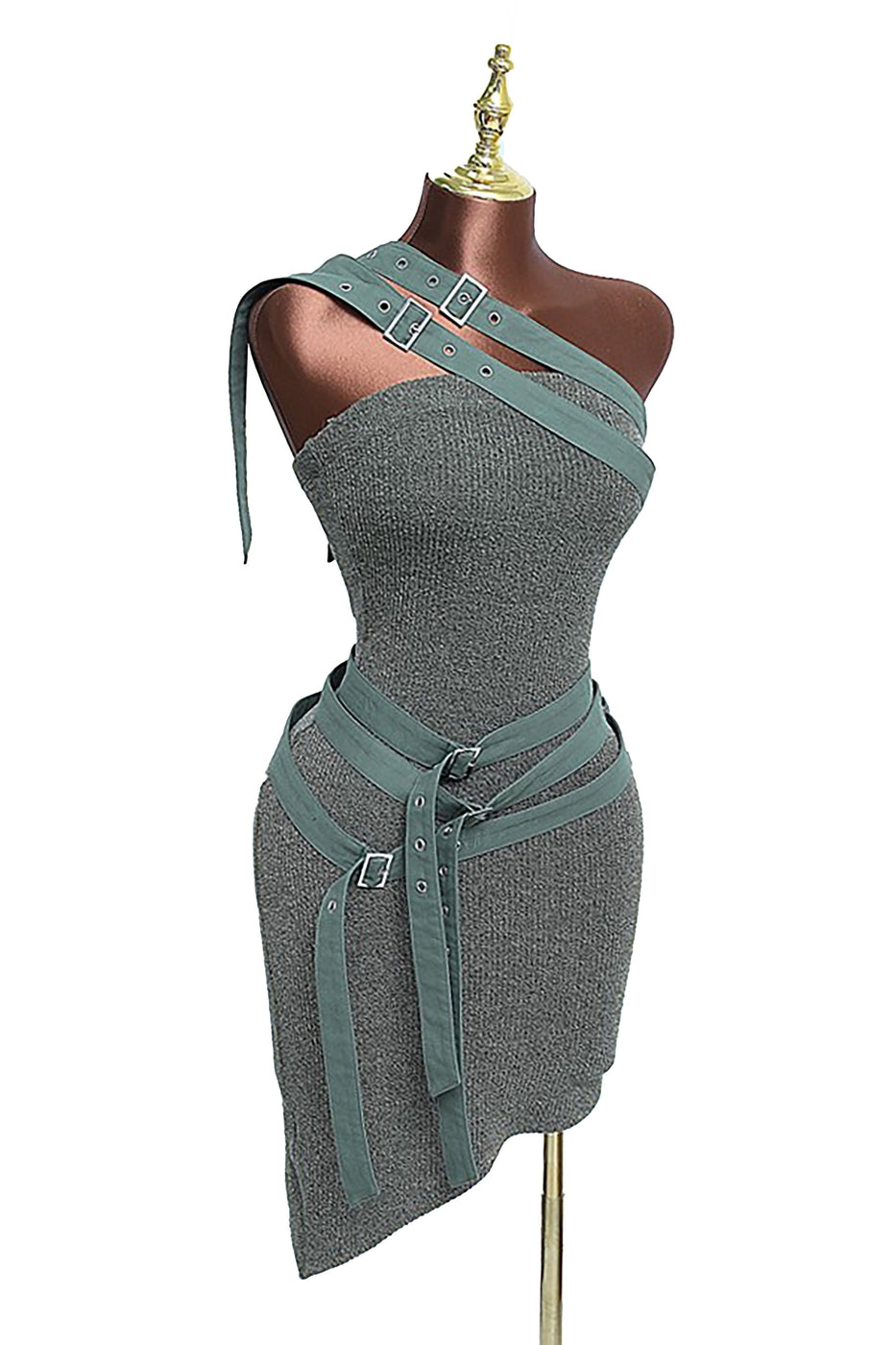 One Shoulder Buckle Detail Mini Dress – Asymmetrical – BANQHUM
