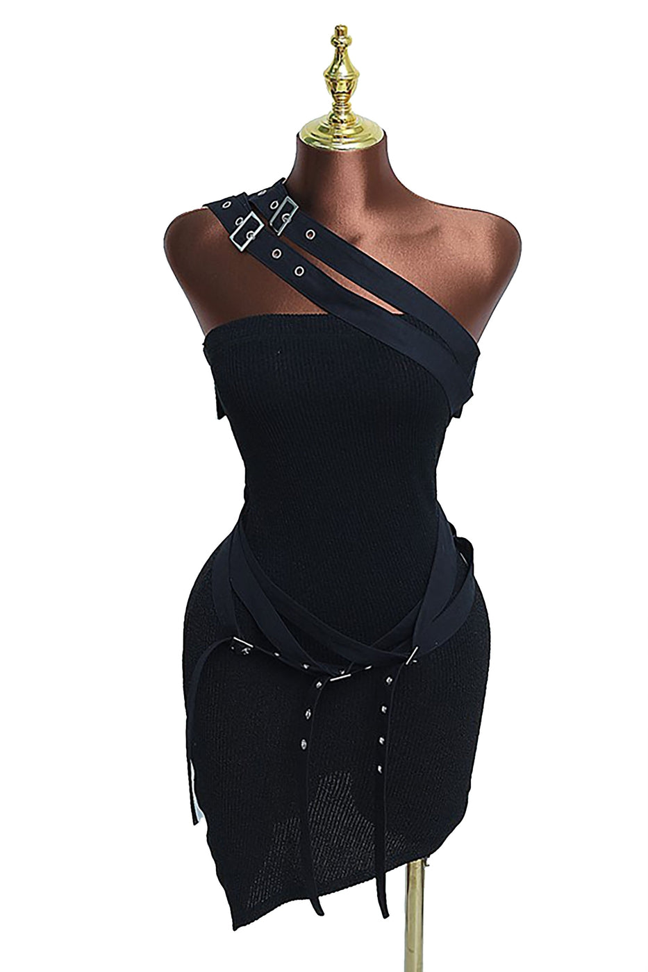 One Shoulder Buckle Detail Mini Dress – Asymmetrical – BANQHUM