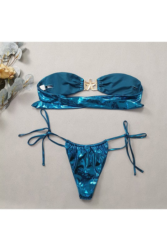 Metallic Bikini Set – Tube Swimsuit – Shiny 2-Piece – BANQHUM