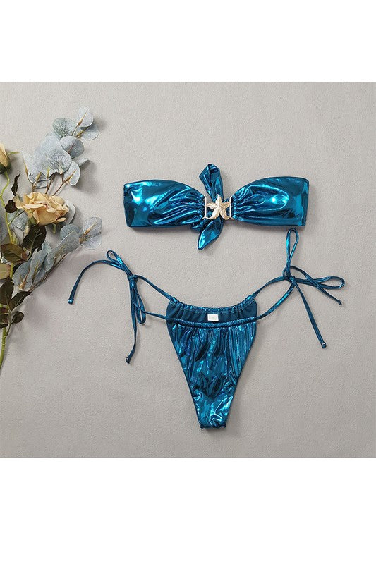 Metallic Bikini Set – Tube Swimsuit – Shiny 2-Piece – BANQHUM