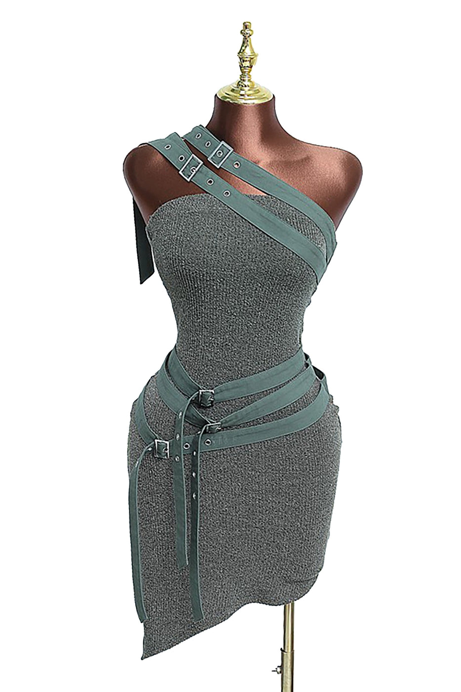 One Shoulder Buckle Detail Mini Dress – Asymmetrical – BANQHUM